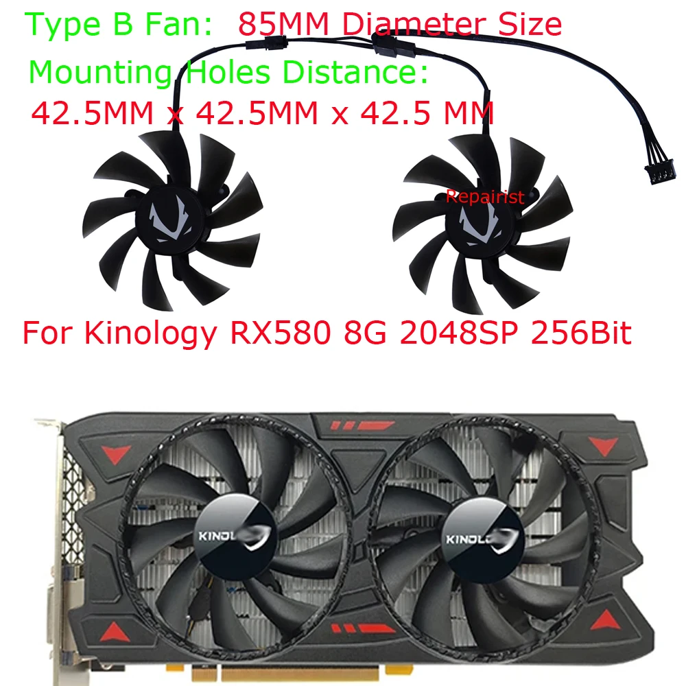 Rx 580 8Gb 2048Sp Gpu - 2ピース/セット,XY-D09015B,グラフィックGPUクーラー,ビデオカードファン,グラボ グラフィックボード ファン,Kinology RX580 8GB 2048SP