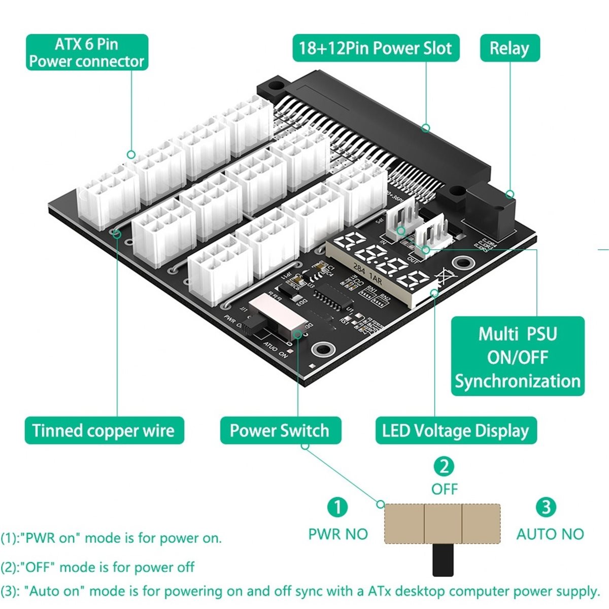 2400W Server Psu Breakout Board - M05K 12 ポート PCIe 6 ピン