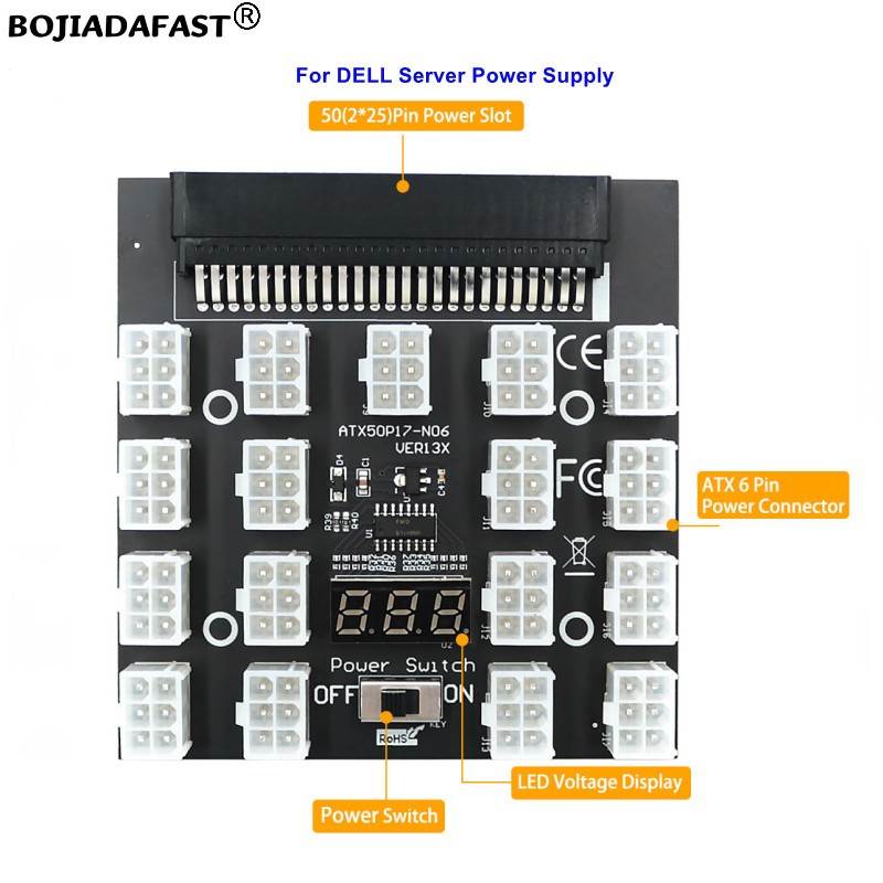 2400W Server Psu Breakout Board - 17 ポート PCIe 6Pin コネクタサーバー電源ブレークアウトボードアダプタ DELL