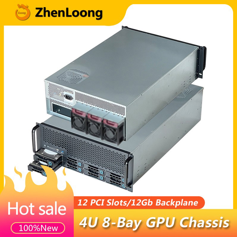 8 Gpu 4U Server Chassis - Zhenloong-gpu 4uサーバーラックケース、pci 8ベイハードディスクドライブ、ホットスワップシャーシ、スーパーマイルコをサポート、X10DRG-Q、x12、X11DPG-Q4、12セット