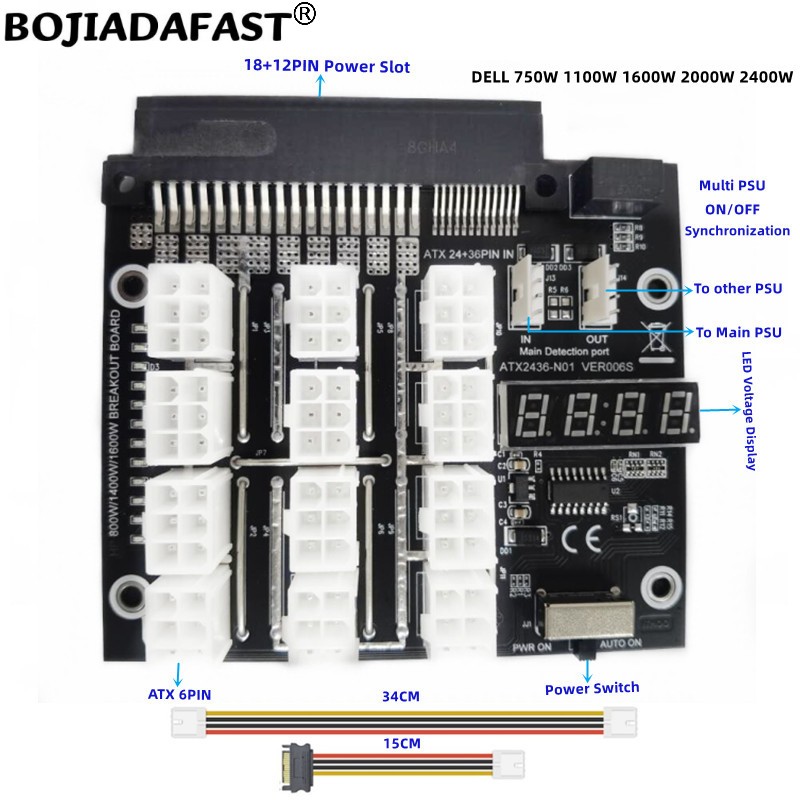 12 * PCI-E 6ピンコネクタブレイクアウトボード同期 - 2400W Server Psu Breakout Board のレビューと価格