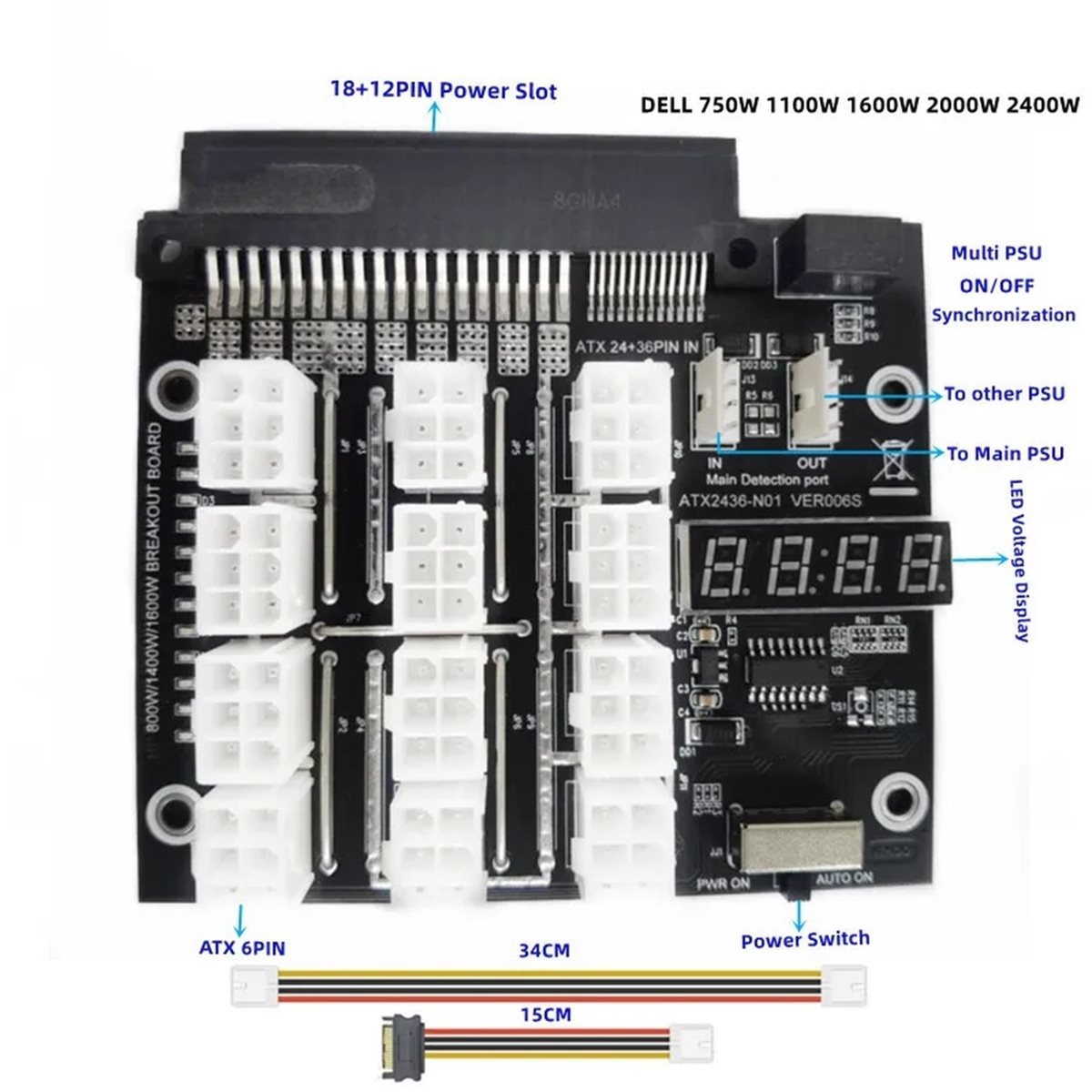 新しい工場製~12ポート PCIe 6ピン コネクタ ブレー - 2400W Server Psu Breakout Board のレビューと価格